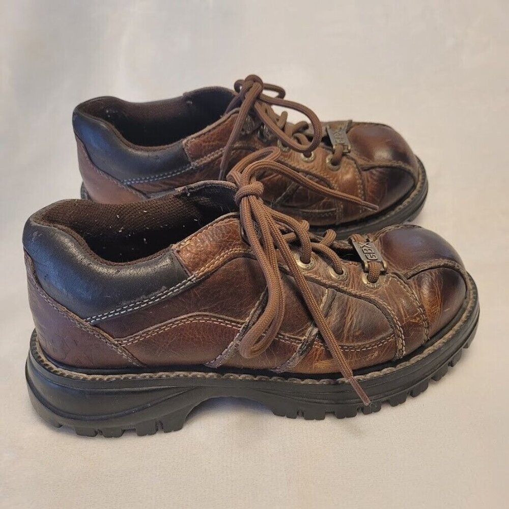 Vintage 90s GBX Cruz Oxford Shoes Men's Brown Leather Chunky Lace Up Sz 7 D - Picture 4 of 9